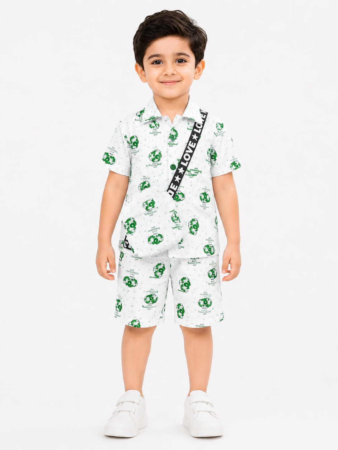 Boys 3-Piece Shirt & Shorts Set with Crossbody Bag
