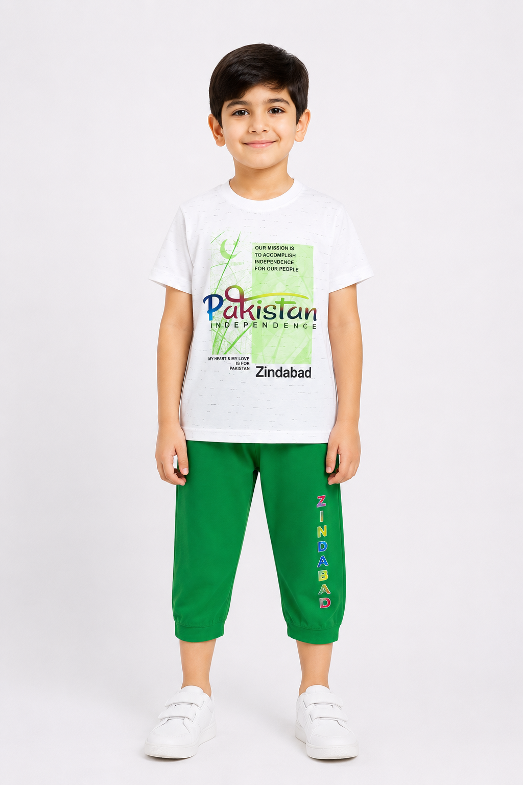 Boys Happy Independence Day 2 Piece Outfit – White & Green