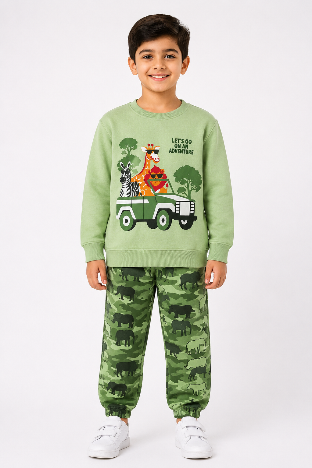 Boys Safari Adventure Print Winter Track Suit - Green