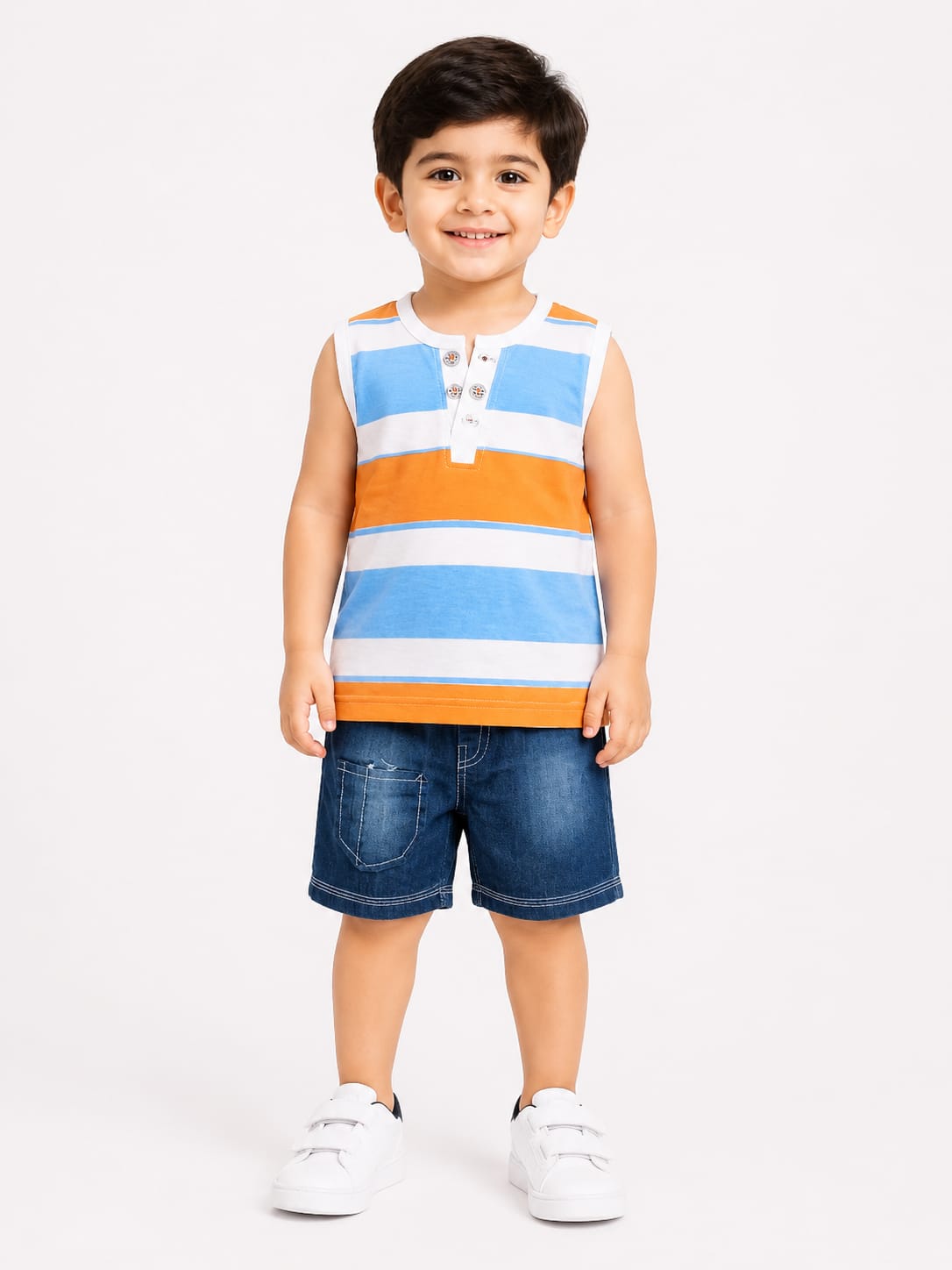 Boys Multi Wide Lining Sando Suit