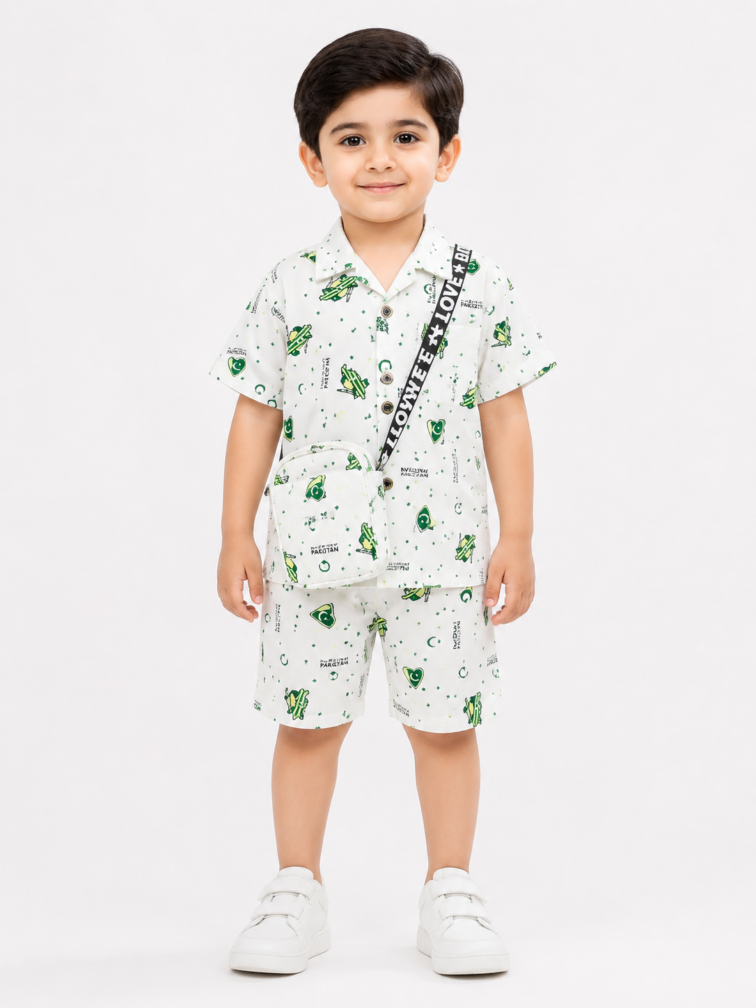 Boys 3-Piece Shirt & Shorts Set with Crossbody Bag