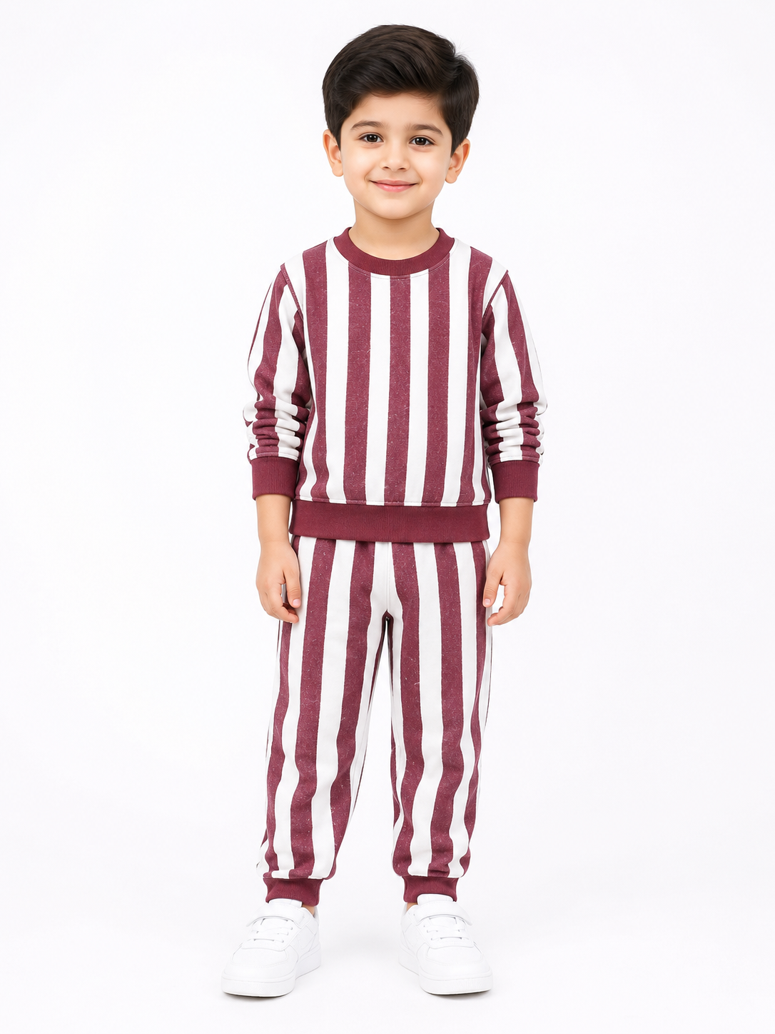 Boys Striped Winter Track Suit - Maroon & White