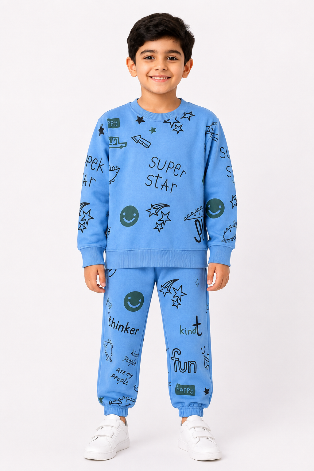 Boys Super Star Print Winter Track Suit - Sky Blue