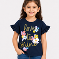 Girls Navy Love to Shine Ruffle Sleeve T-Shirt