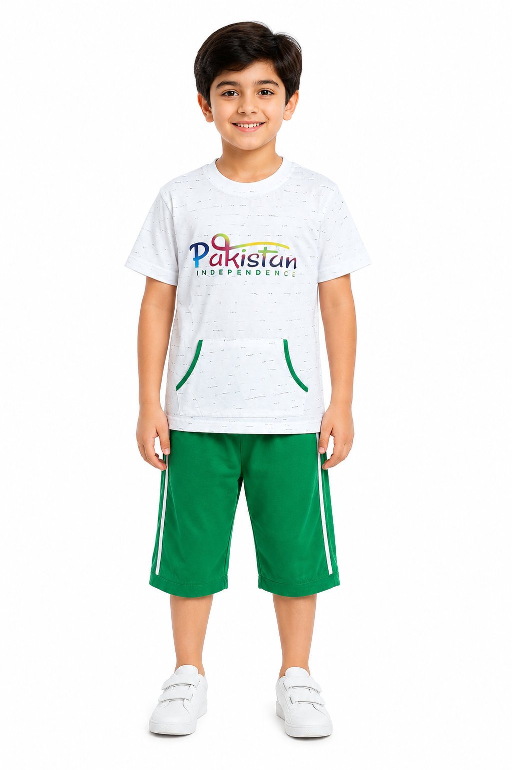 Kids 2-Piece Cotton Suit – White T-Shirt & Green Shorts
