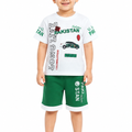 Kids 2 Piece Summer Outfit – White Graphic T-Shirt & Green Shorts