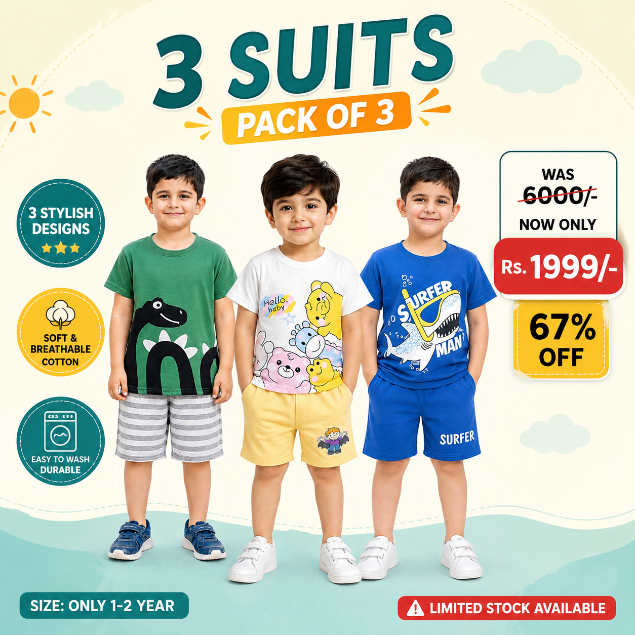 Kids Summer Suit Pack of 3