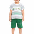 Boys 2 Piece Summer Suit – White Striped T-Shirt & Green Shorts