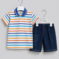 Boys Multi Lining 2Pcs Suit - White