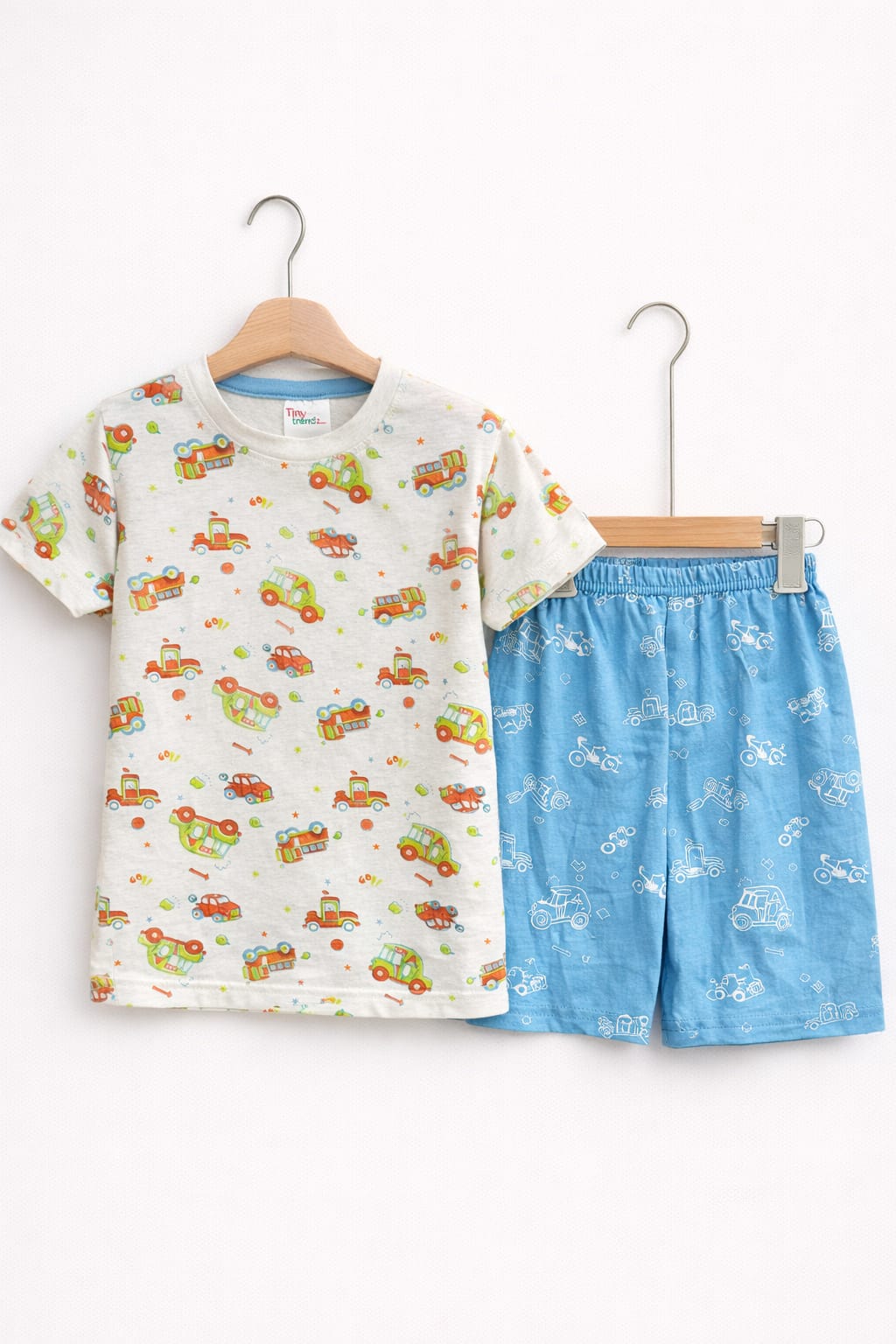 Boys Car Print 2Pcs Suit - Gray & Blue