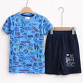 Boys Old School Print 2Pcs Suit - Blue