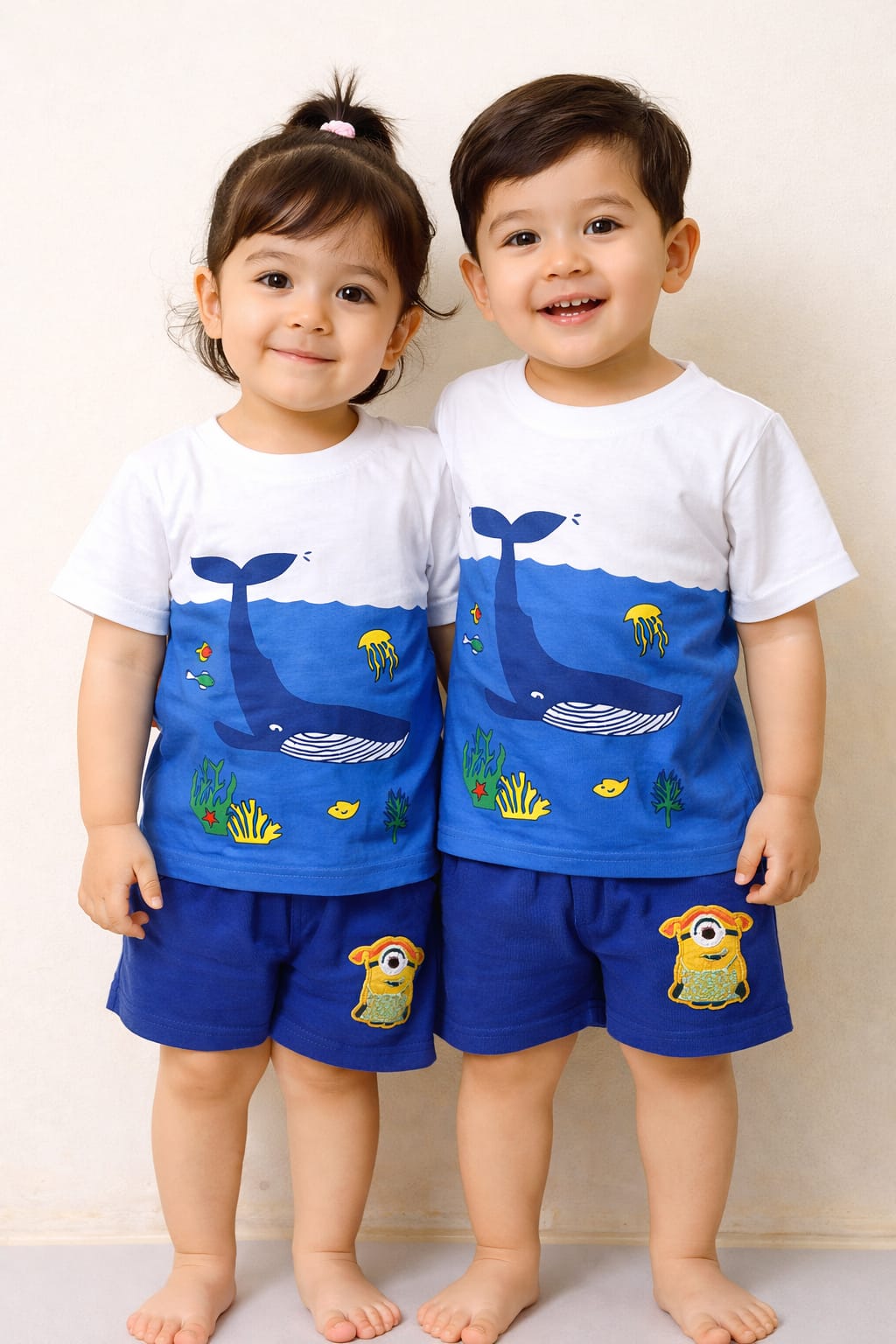 Kids Dolphin Sea 2Pcs Suit - Blue & White