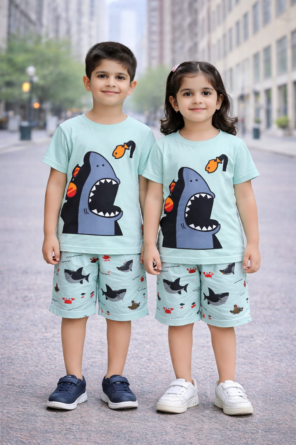 Kids Shark Print 2 Pcs Suit - Mint Green