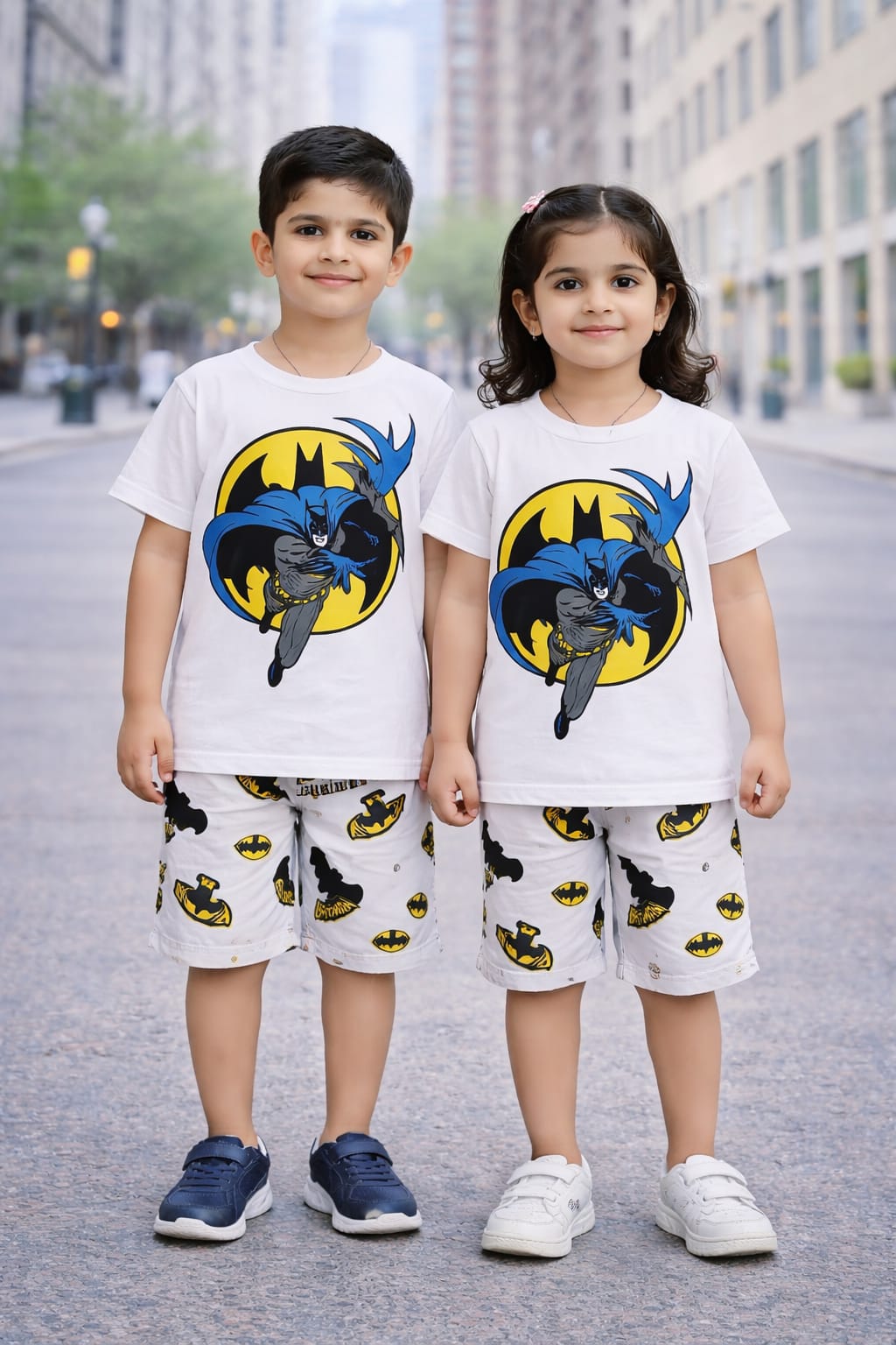 Kids Batman Print 2 Pcs Suit - White