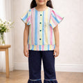Girls Multi Lining & Doted Printed 2Pcs Suit