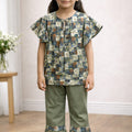 Girls Leaf Printed 2Pcs Suit - Green