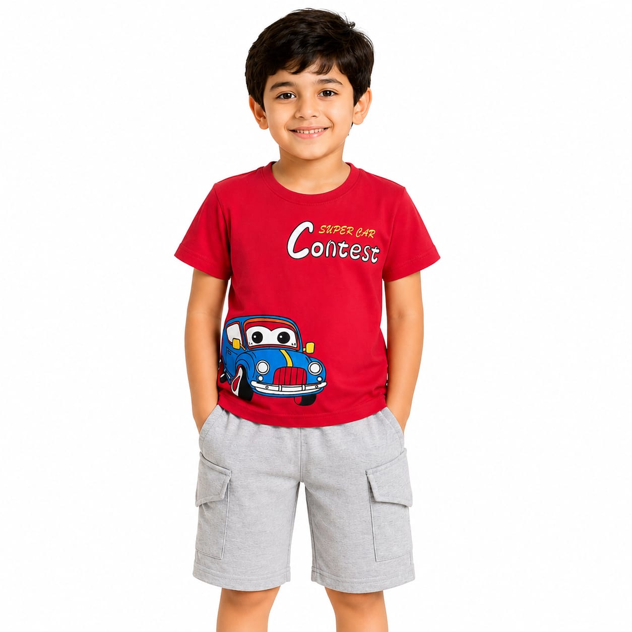 Boys Super Car Contest 2Pcs Suit - Red