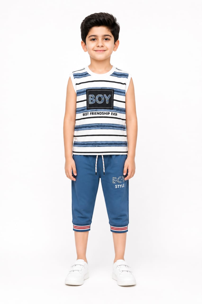Boys Best Friendship Ever Sando Suit - Gray & White