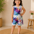 Girls Abstract Graffiti Print Sleeveless Top & Shorts Set