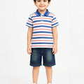 Boys Multi Lining 2Pcs Suit - Blue & Red