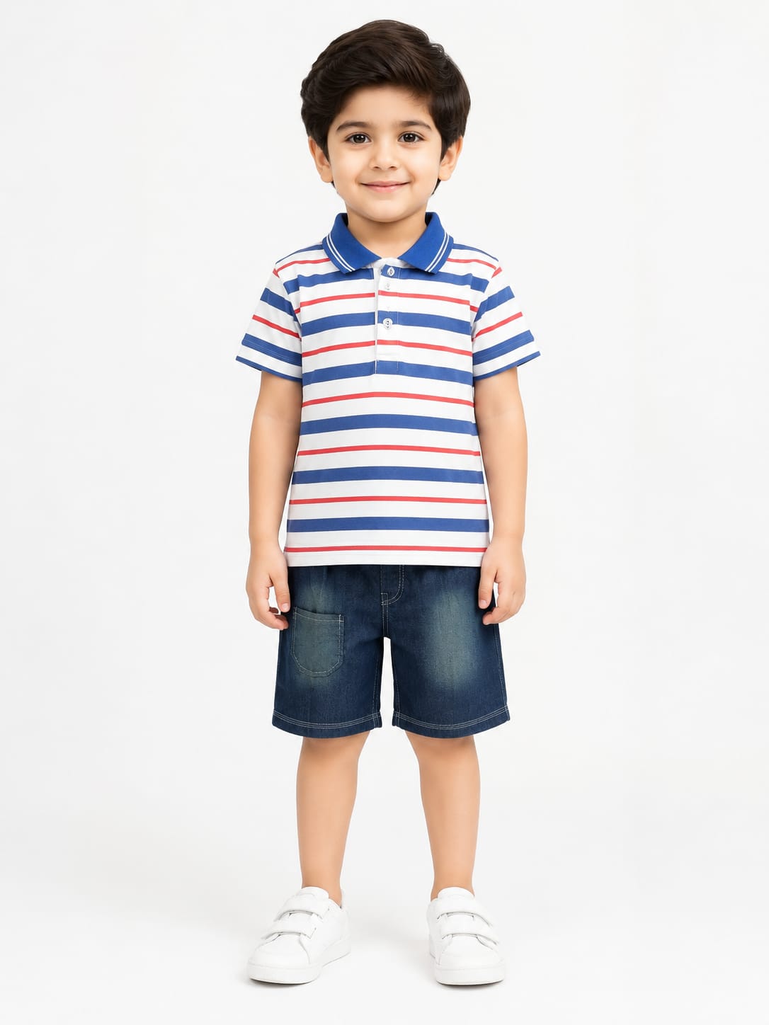 Boys Multi Lining 2Pcs Suit - Blue & Red