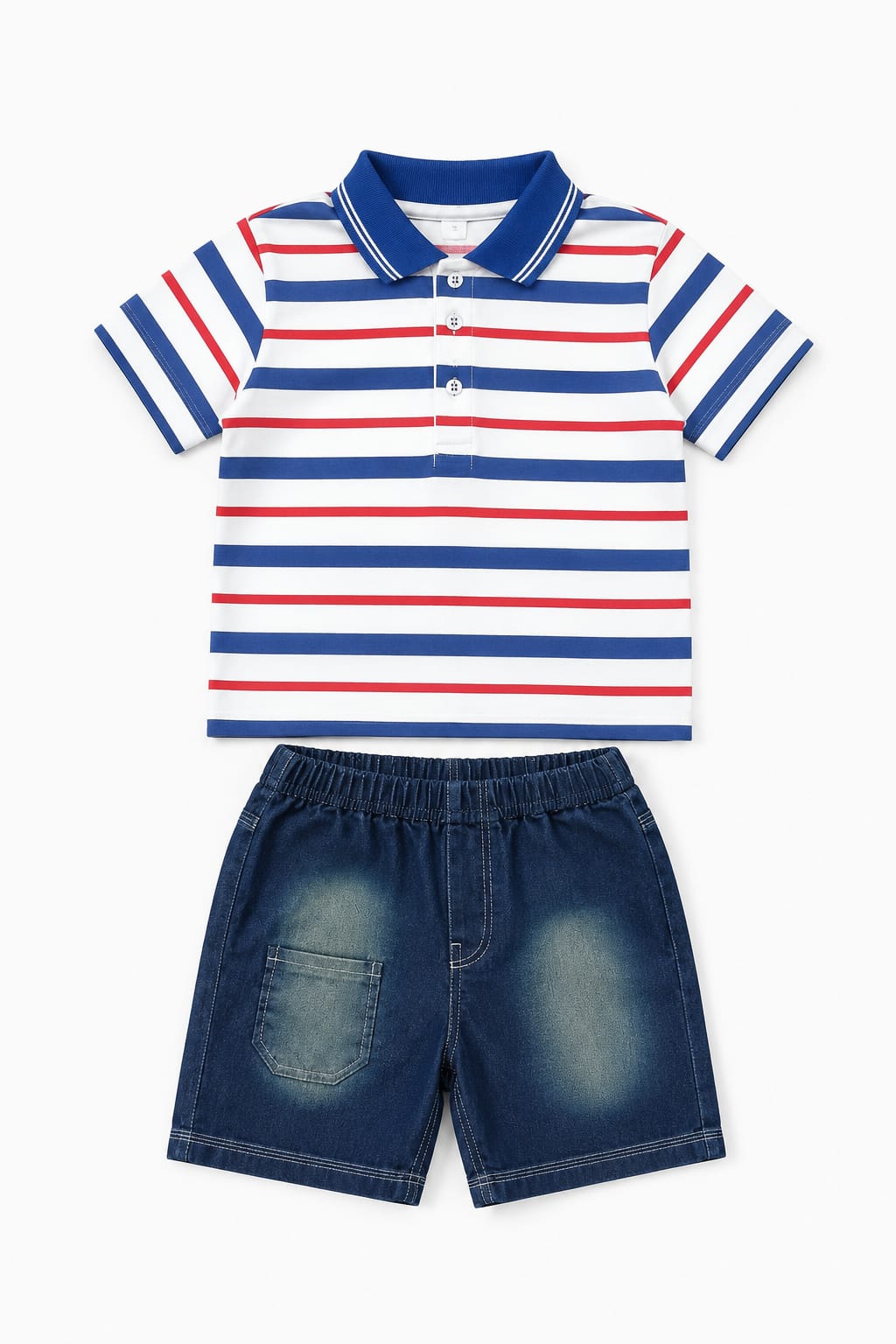 Boys Multi Lining 2Pcs Suit - Blue & Red