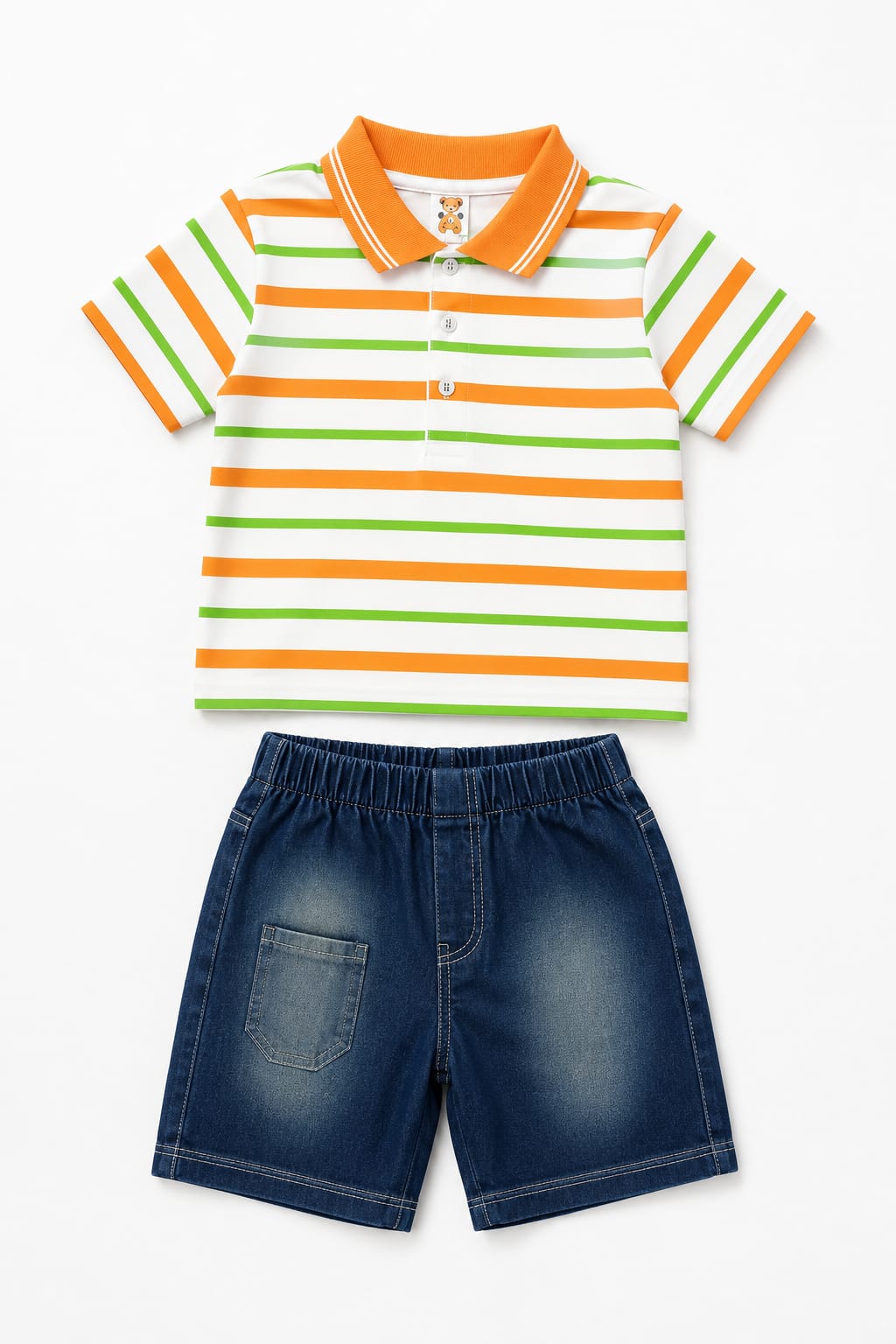 Boys Multi Lining 2Pcs Suit - Orange & Green