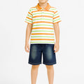 Boys Multi Lining 2Pcs Suit - Orange & Green