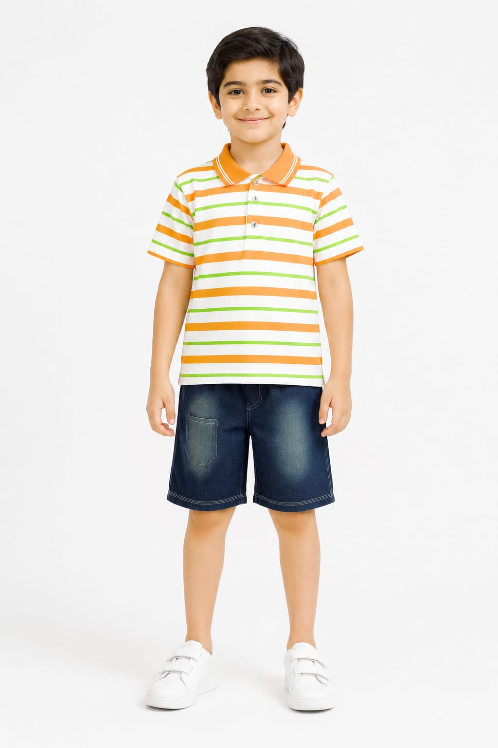 Boys Multi Lining 2Pcs Suit - Orange & Green