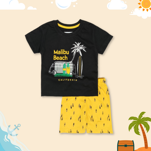 Kids Beach Printed 2 Pcs Suit - Black