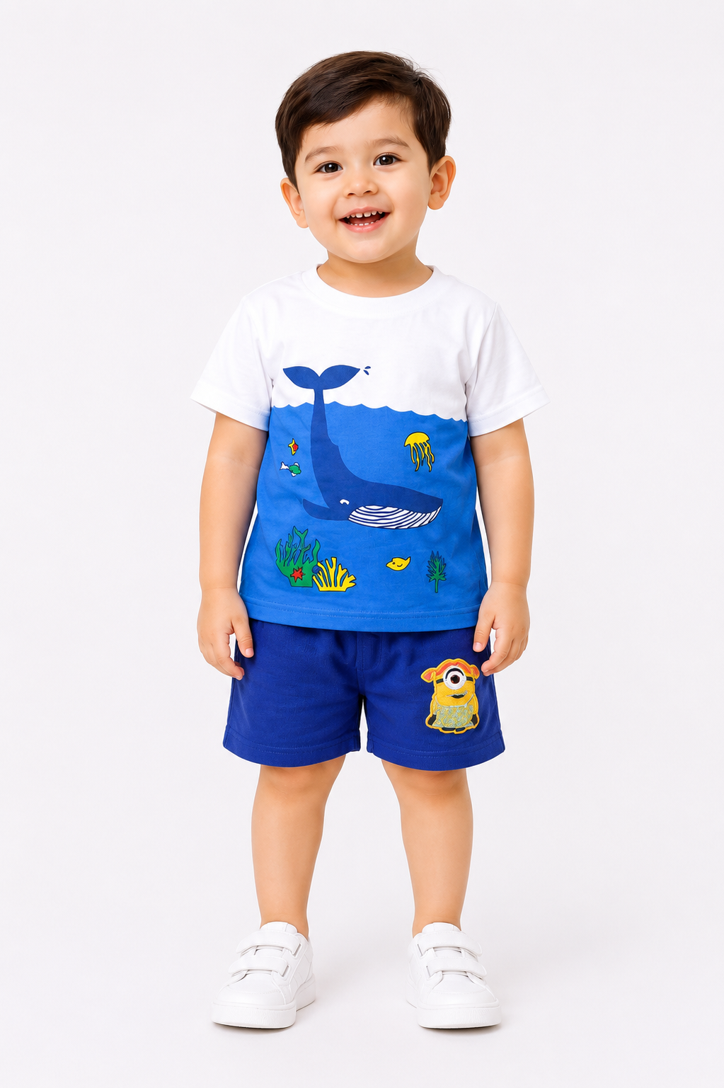 Kids Dolphin Sea 2Pcs Suit - Blue & White