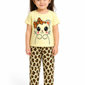 Girls Tiger Cat Print 2 Pcs Suit - Yellow