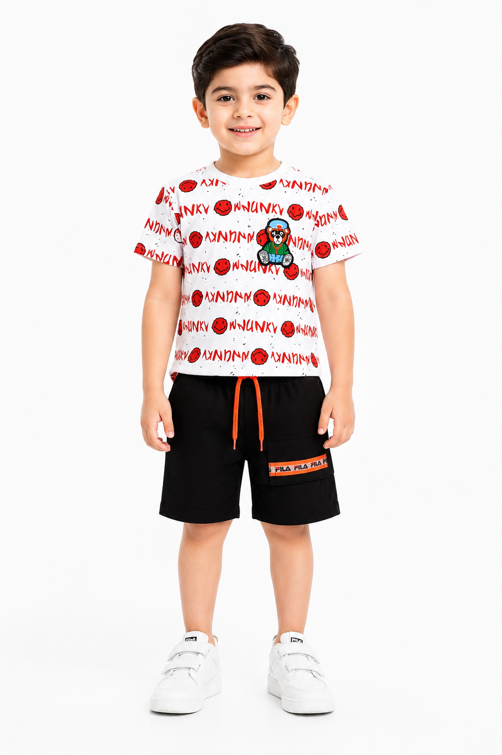 Boys Smile Face Print 2Pcs Suit