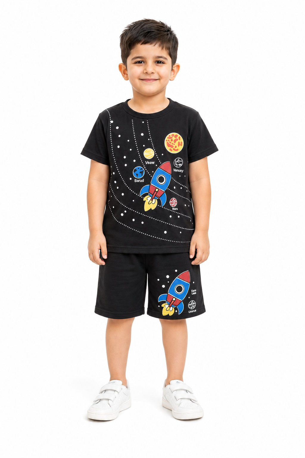 Kids All Over Space Print 2 Pcs Suit - Black