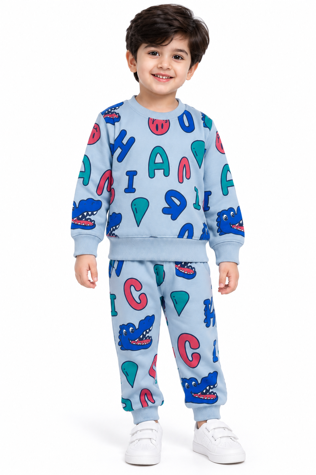 Boys Crocodile Print Fleece Tracksuit | Light Blue