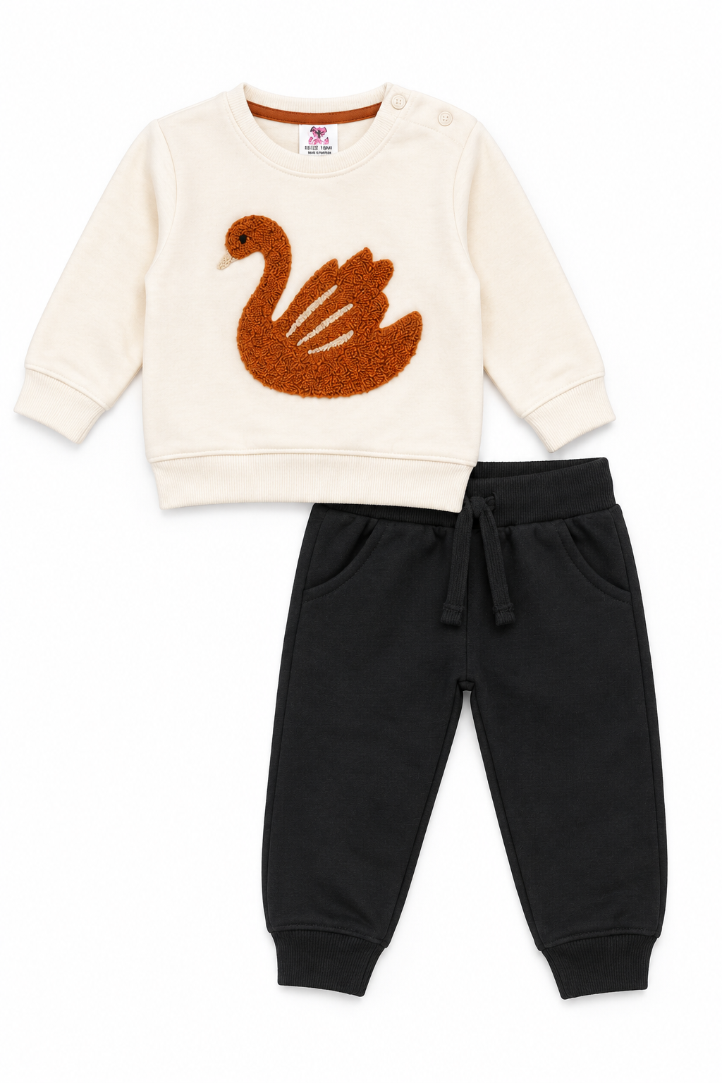 Baby & Kids Swan Appliqué Fleece Tracksuit | Off White & Black