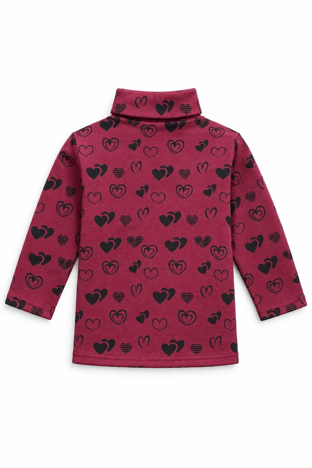 Girls Heart Print Highneck | Maroon & Black