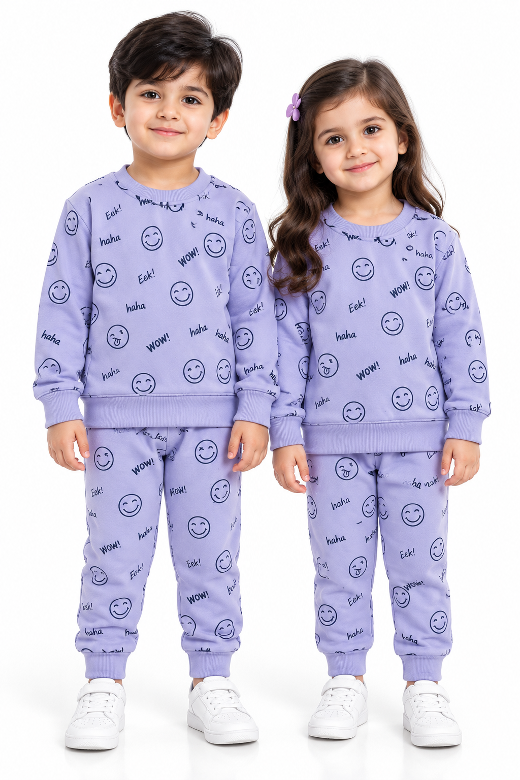 Kids Emoji Print Fleece Tracksuit | Lavender