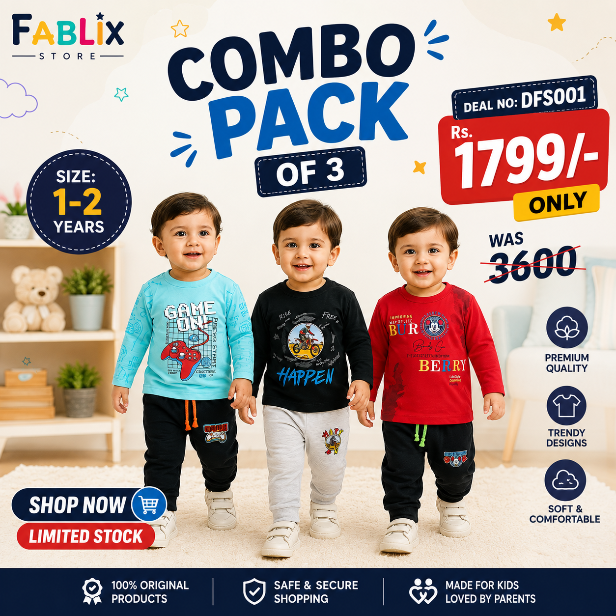 Kids Combo Pack of 3 – Mid Season Suits (1–2 Years)