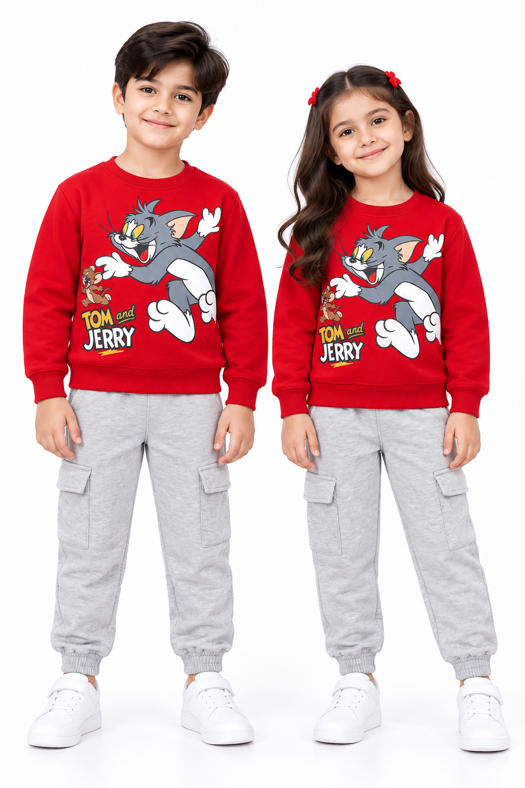 Kids Tom & Jerry Printed Tracksuit | Red & Grey