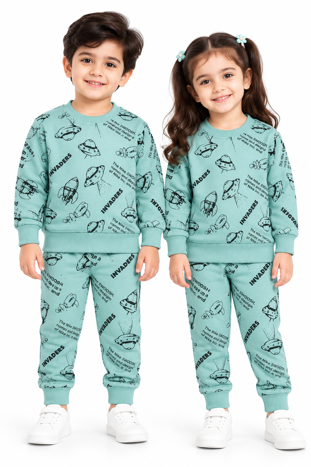 Kids UFO Print Fleece Tracksuit | Mint Green