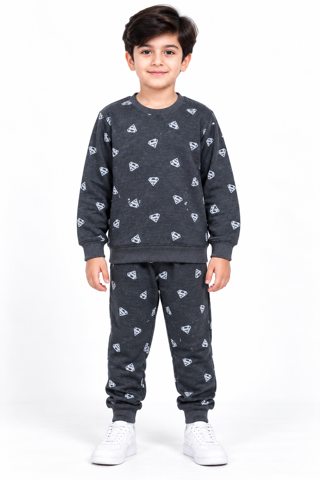 Boys Superman Print Fleece Tracksuit | Charcoal Grey