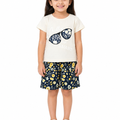 Girls Cute Floral Shorts Set with Graphic - Yellow