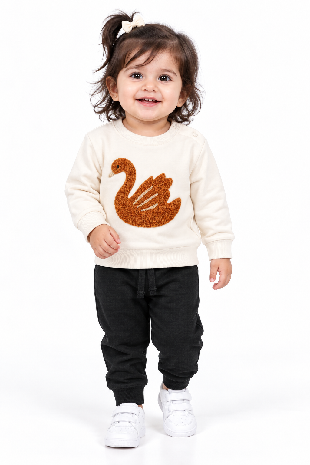 Baby & Kids Swan Appliqué Fleece Tracksuit | Off White & Black