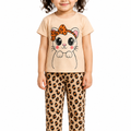 Girls Tiger Cat Print 2 Pcs Suit - Peach