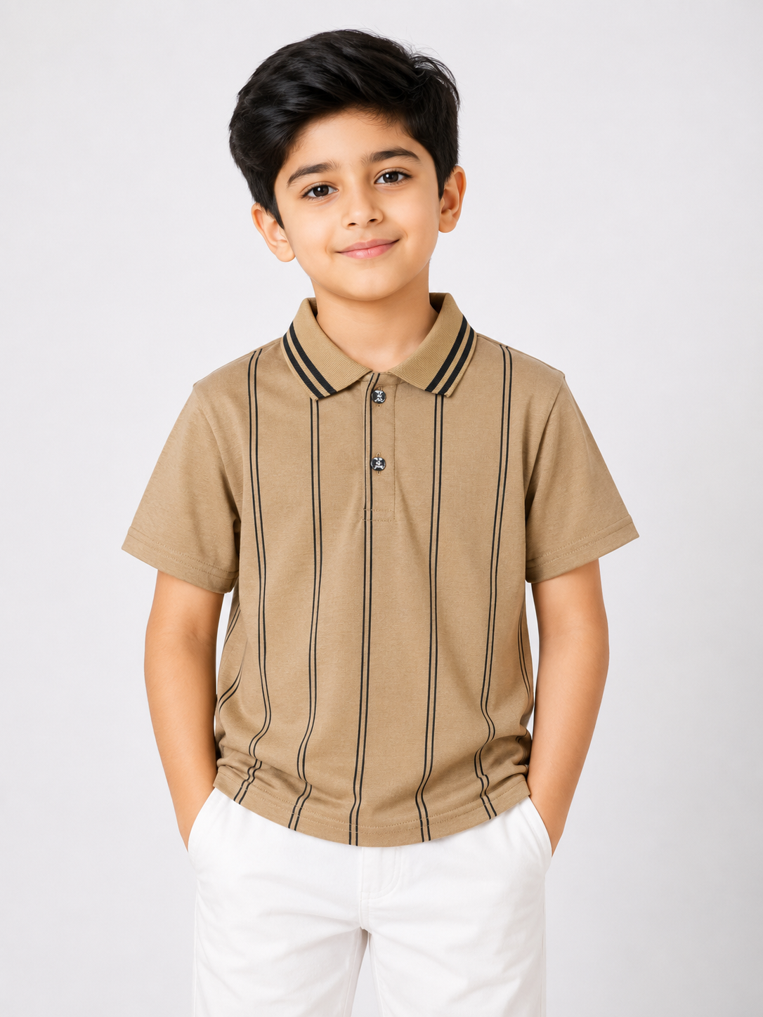 Boys Lining Polo T-Shirt - Brown