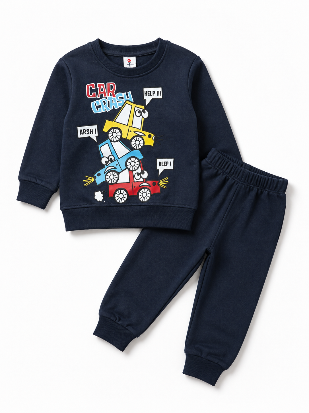Boys Car Crash Print - Fleece Tracksuit | Navy Blue