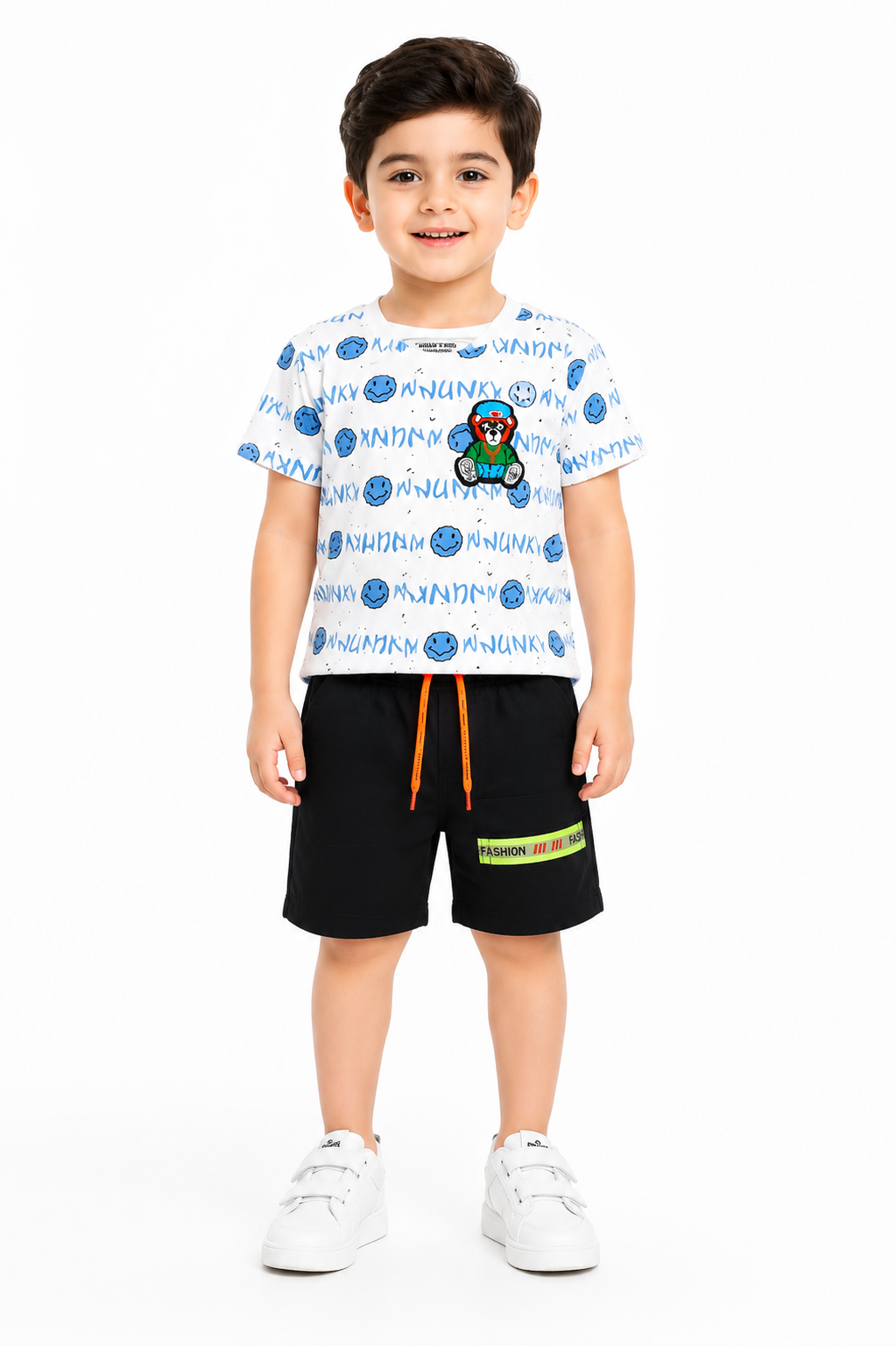Boys Smile Face Print 2Pcs Suit