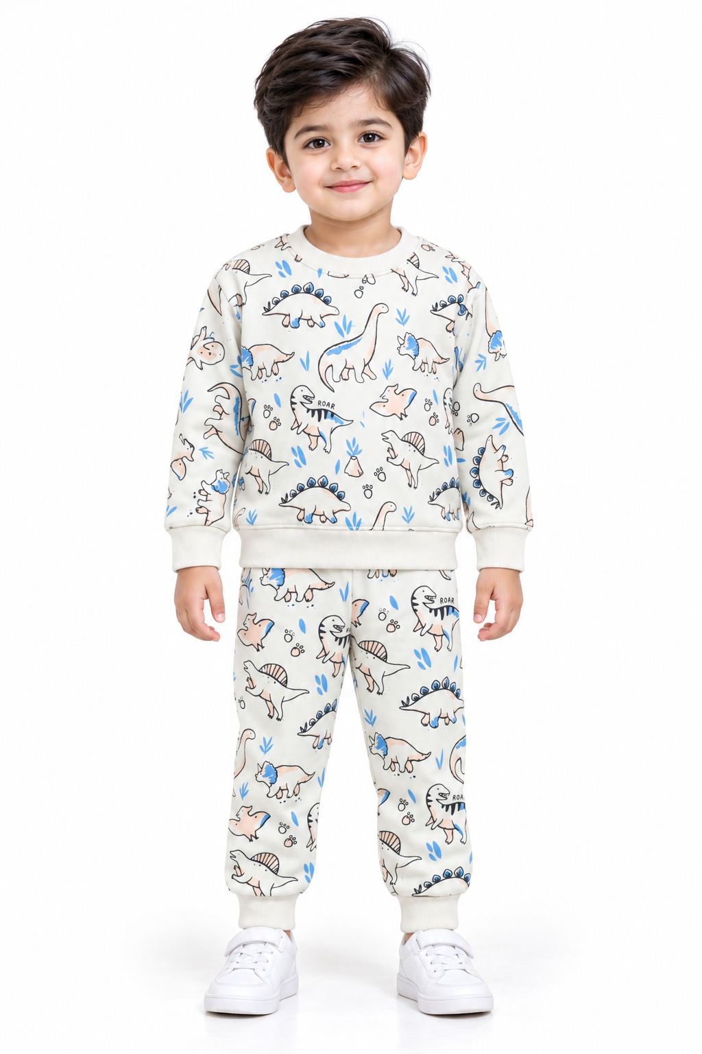 Boys Dinosaur Print Fleece Tracksuit | White