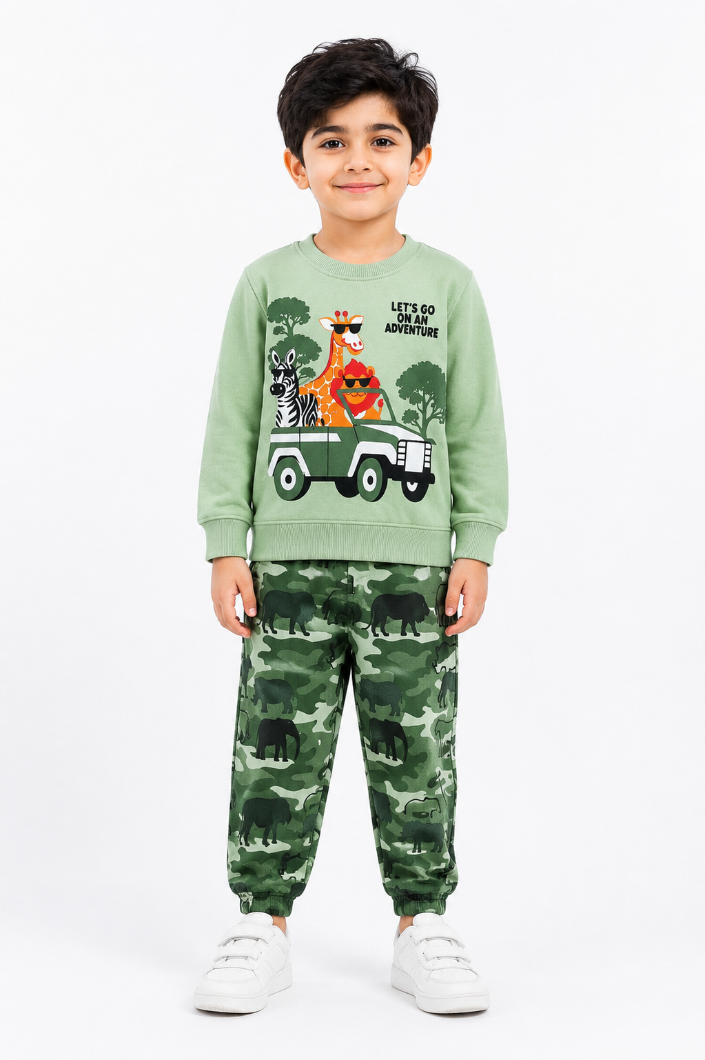 Boys Safari Adventure Print Winter Track Suit - Green